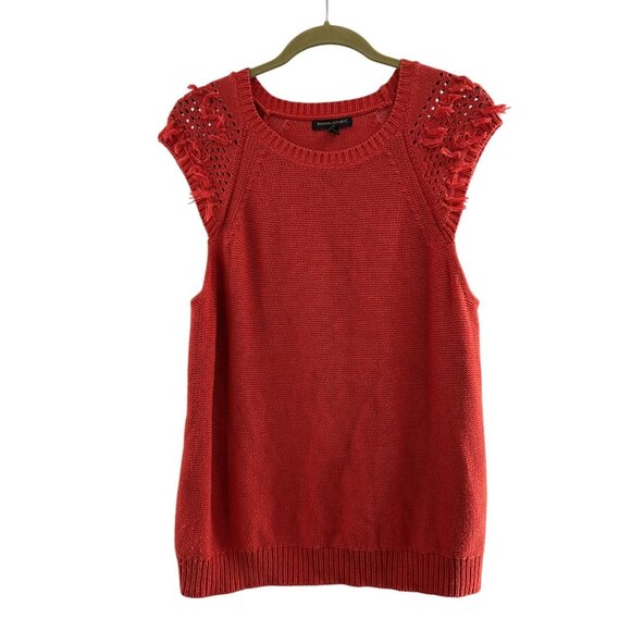 Banana Republic Red Sleeveless Knit Sweater Crochet Sleeve Detail L Boho Vest - Picture 1 of 10